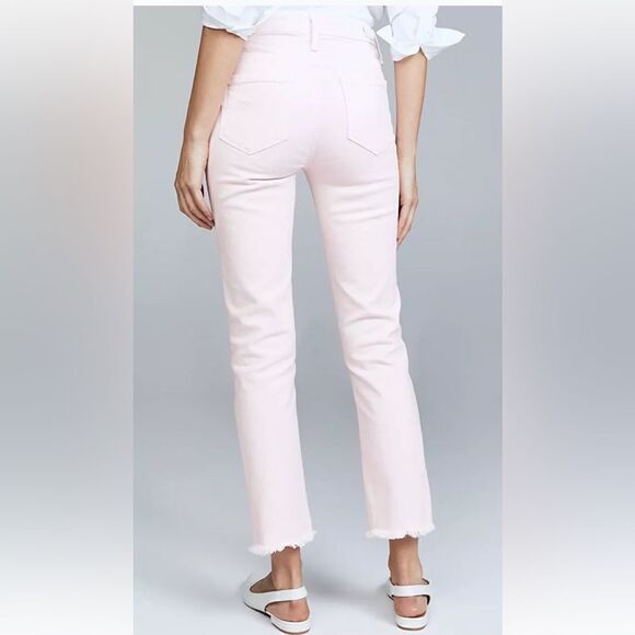 Paige Hoxton Pink Jeans Straight Leg Ankle Stretchy Raw Crop Ankle Size 28 - Picture 4 of 10